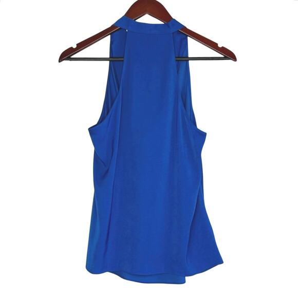 BCBG Satin Cowl Neck Halter Blouse Top in Olympian Blue - Picture 5 of 7